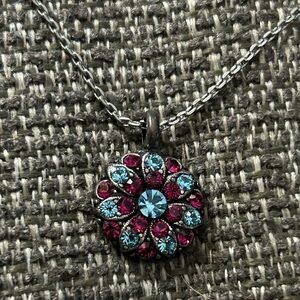 MARIANA Signed Reversible Crystal Flower & Cherub Necklace